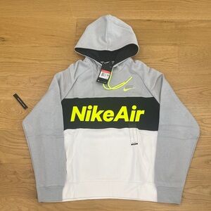 Nike Air Men's Gray and White Hoodie with Neon Accents